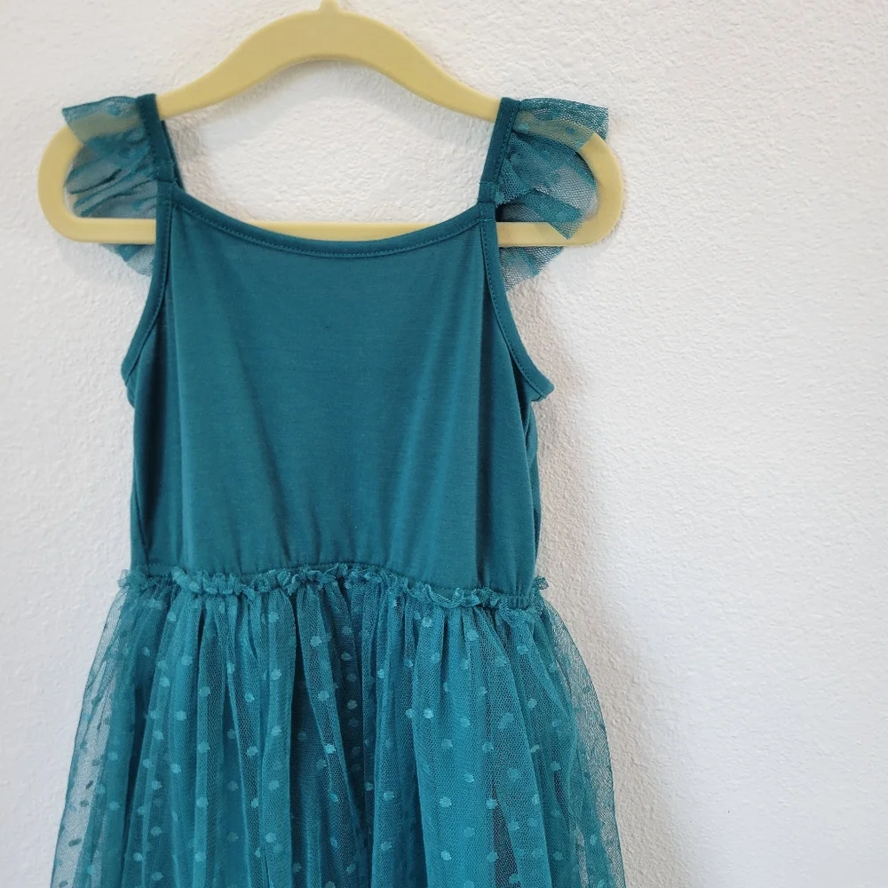 Mia Joy by Joyfolie Teal Tulle Swiss Dot Dress Girls‎ Size 5